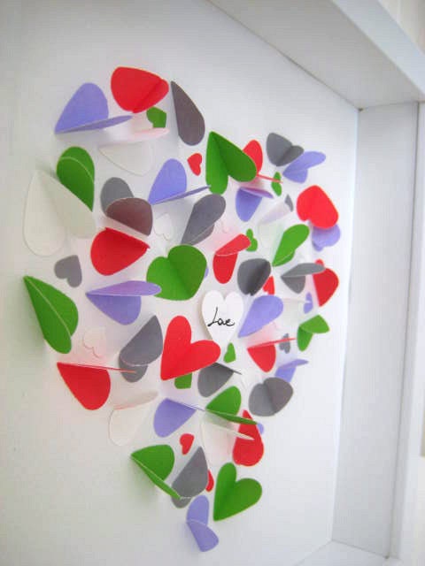 Personalized Lilac, White, Red, Green Hearts - Custom Paper Work - 3D Wedding Gift