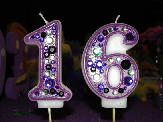 Birthday Candle - Blinged Out Number Candle - DOUBLE DIGIT - Rhinestone, glitter, blingy number candles. Sweet 16. Il_570xn