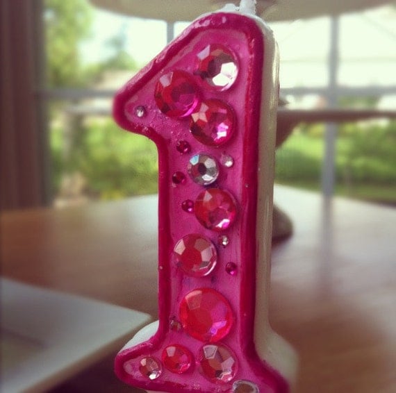 Birthday Candle - Blinged Out Number Candle - SINGLE DIGIT - Rhinestone, glitter, custom made, blingy number candles. First (1st) birthday. Il_570xn