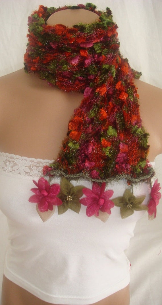 Hand knitted colorful elegant scarf