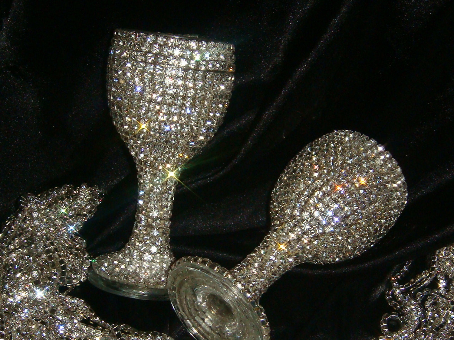 Custom designed handmade pair of liqueur glasses with Czech rhinestones