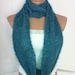 Teal green hand knitted infinity scarf