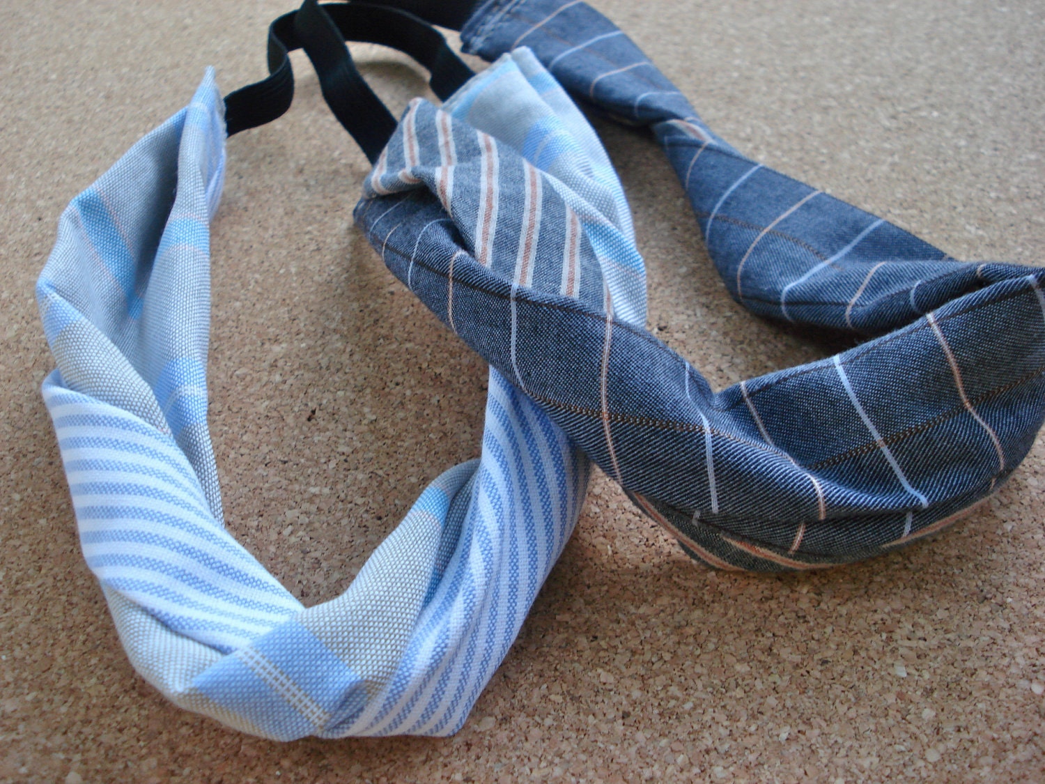 Twisted Fabric Headbands - Light Blue & Gray (Recycled Shirts)