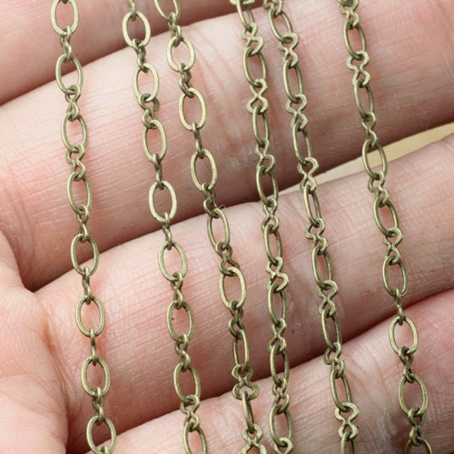 Antique Brass Chain 2X3.8mm oval links, Antiqued Bronze Chain - Vintage Style Necklace and Bracelet Chain