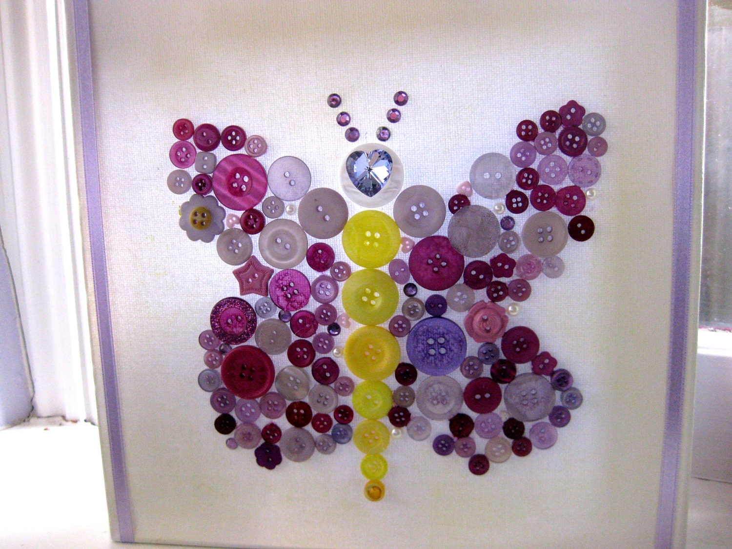 Purple butterfly button canvas 10"x10"