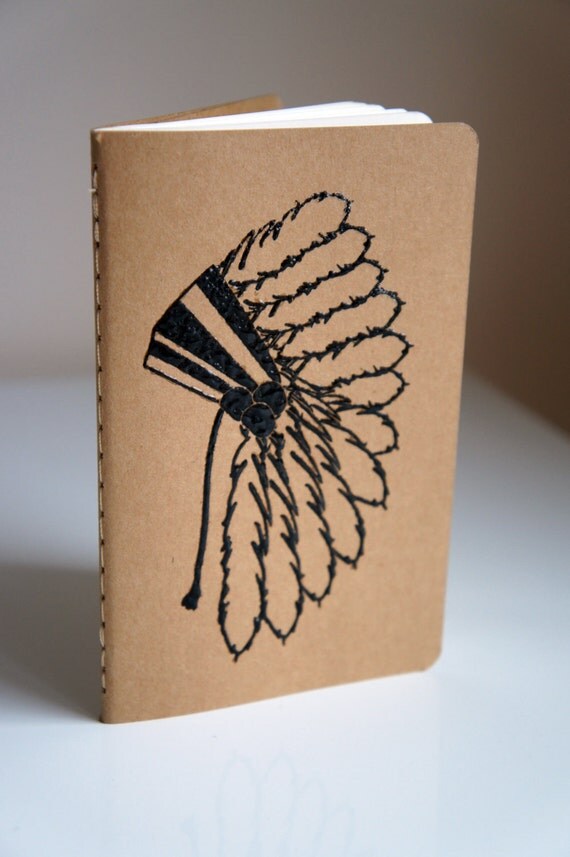 hand stamped head dress unlined Moleskine by TheAntipodeanProject