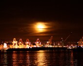 Seattle Moon Rise over Harbor: 8x10 Fine Art Photography Print