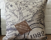 1 cotton linen map 1982 words printing  throw pillow cover / decorative pillow case / cushion cover 18"