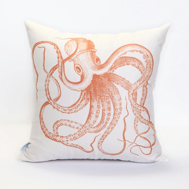 1 cotton Octopus Ocean pattern white decorative pillow cover /  cushion cover / simple design 18"