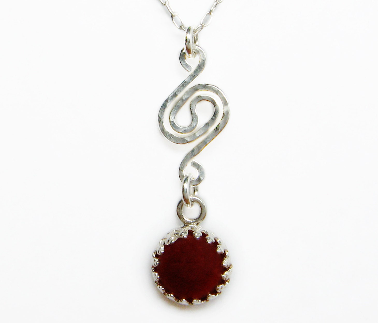 red agate gemstone necklace with hammered silver wire, and sterling silver necklace