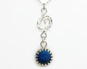 blue lapis gemstone necklace with hammered silver wire, and sterling silver necklace