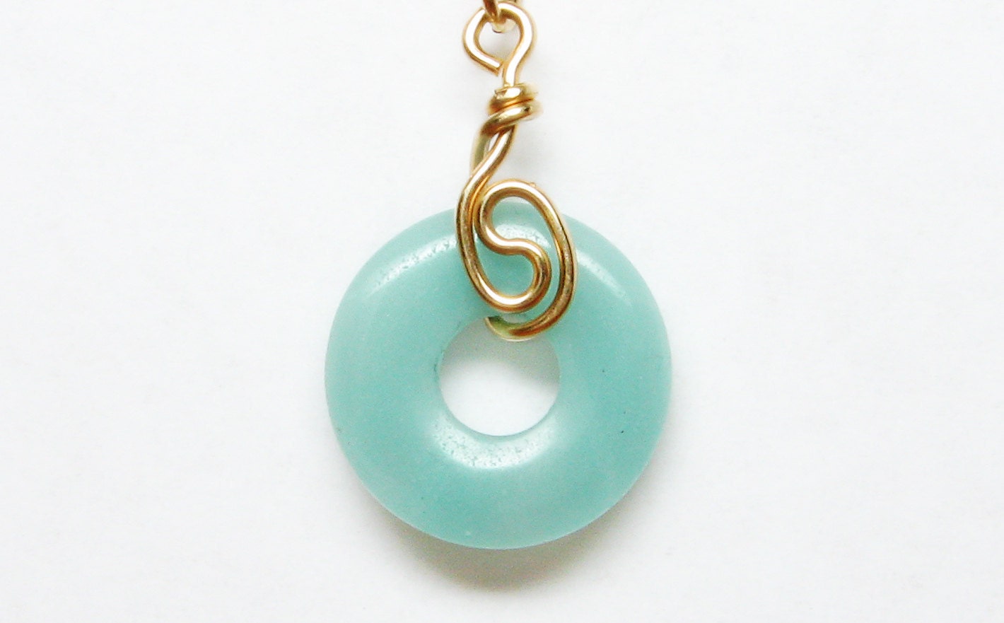 amazonite gemstone necklace, wire wrapped pendant and gold filled necklace