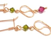 Swarovski earrings, hammered rose gold filled earrings