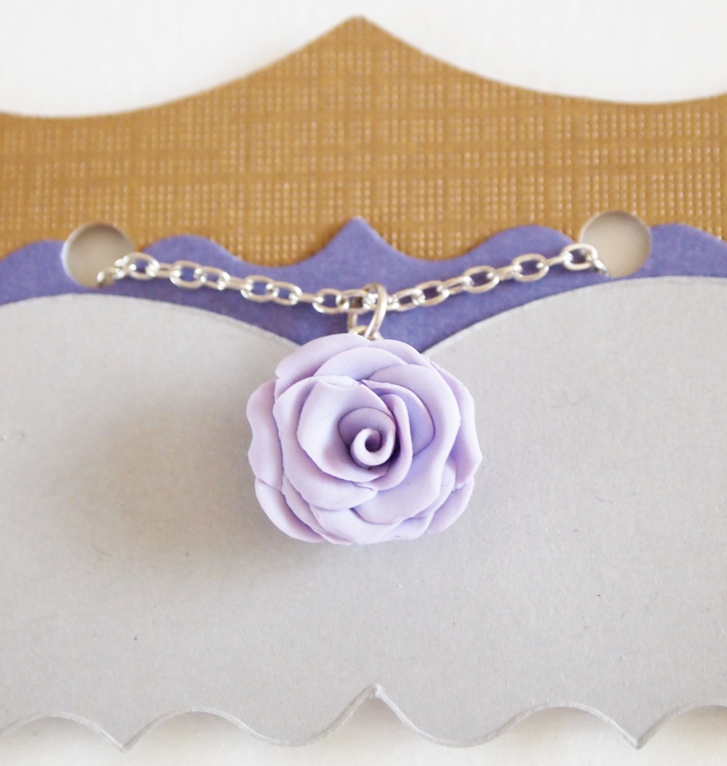 Mauve rose necklace, pale purple flower with sp chain. Polymer clay jewellery
