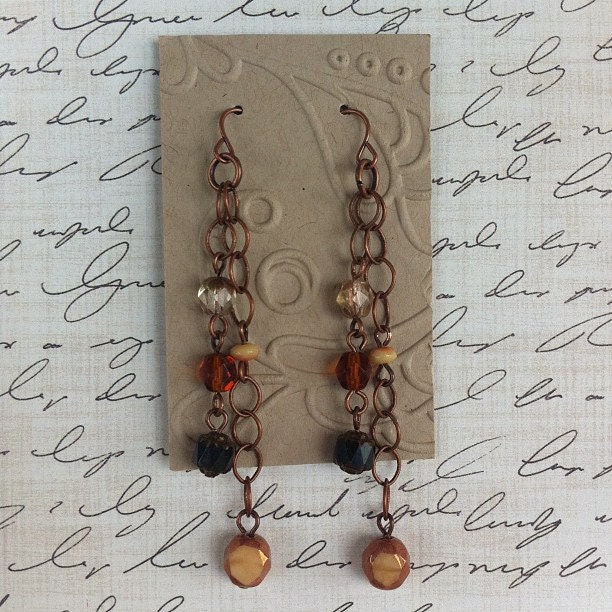 Copper & Czech glass 2 1/2" dangle earrings