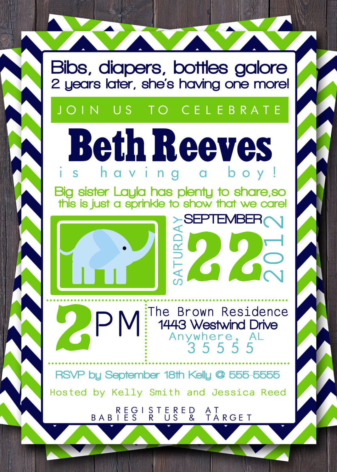 Modern BOY Typography Baby Sprinkle, Shower, Sip and See Invitation/Invite. Blue, Navy, Green, Yellow, Orange, Turquoise, Teal, Custom