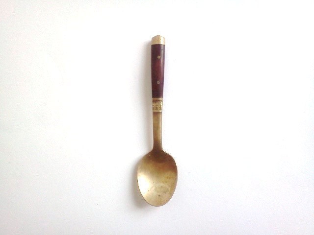 VIntage Small Golden Spoon with Wooden Handle