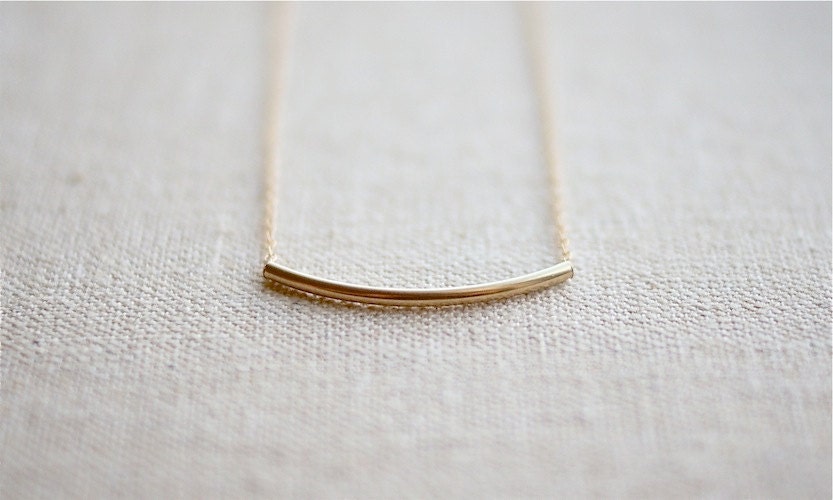 simple curved bar necklace - gold filled - simple delicate handmade jewelry by fancy lemon