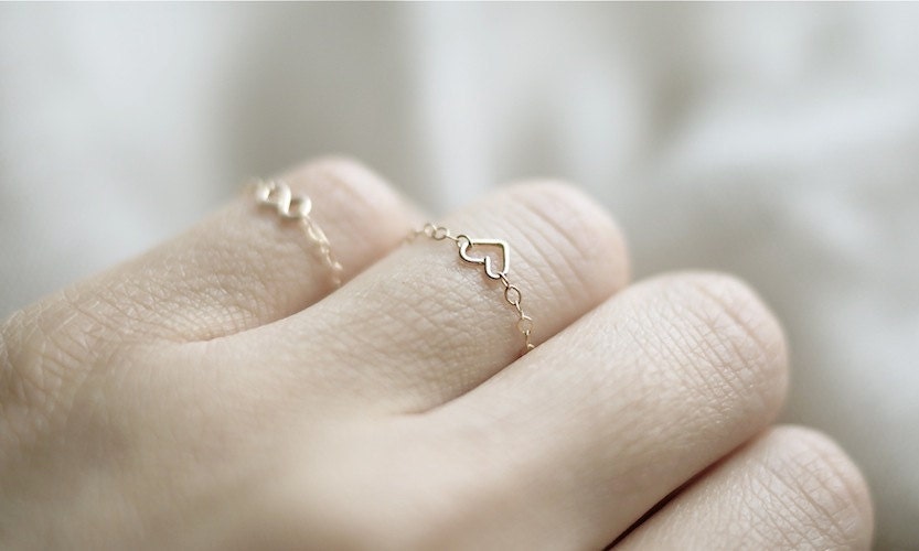 LOVE RING: Tiny Heart Chain Ring (Gold Filled)