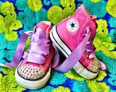 Toddler Hi-Top Pink Converse With Swarovski Rhinestones Size 4