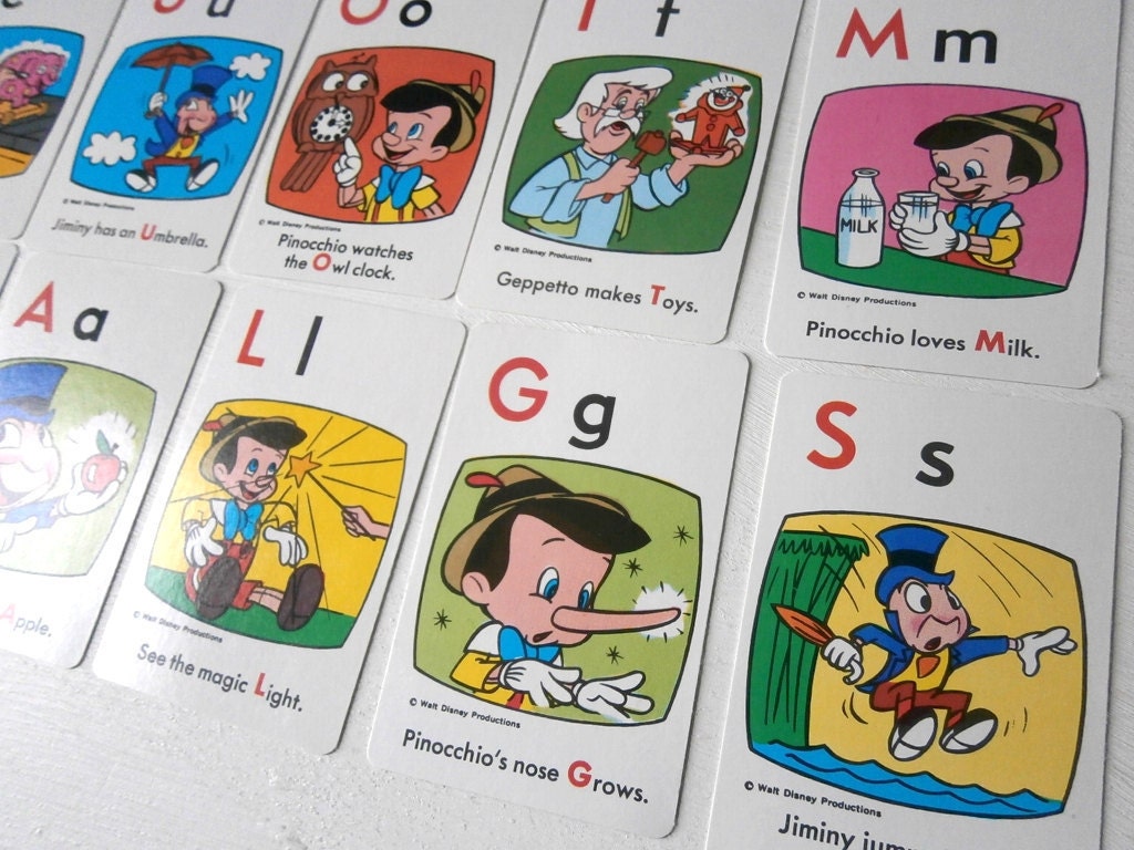 Vintage Childrens Playing Cards Pinocchio Game x12 - TheLuckyFox