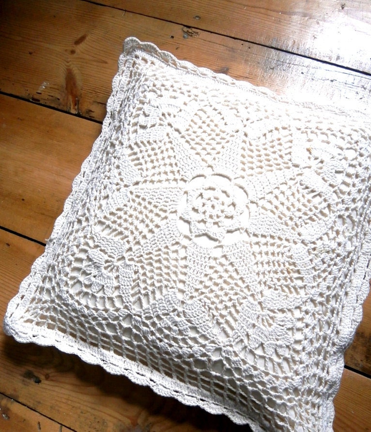Vintage Crochet Pillow Cushion Cream with filler
