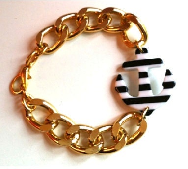 ANCHORS AWAY: Gold Chain Link Bracelet with Black & White Anchor