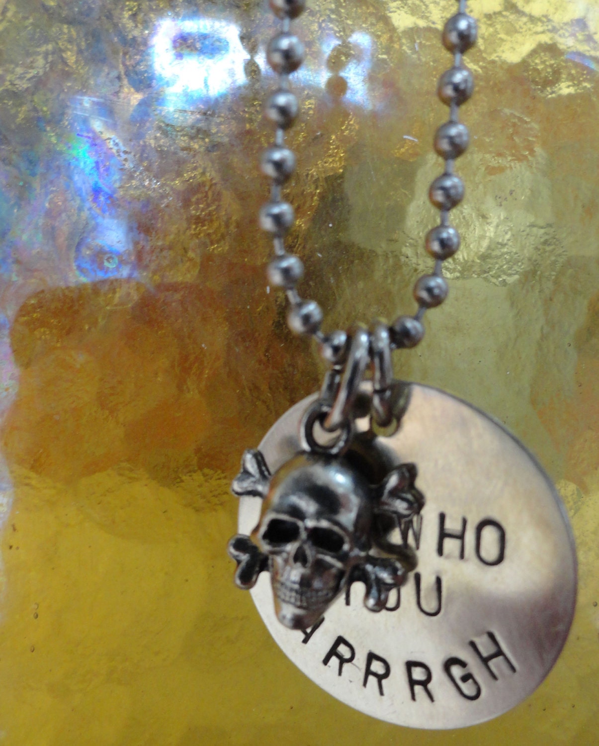 Silver Pirate Necklace - "Be Who You Arrrgh" - Skull and Crossbones
