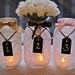 Set of 10 Lace Mason Jars with chalkboard tags - wedding table numbers, shower table numbers, rustic charm