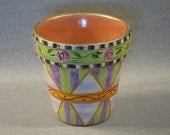 Handpainted Whimsical Flower Clay Pot Beth Baker Artist Housewarming Gift Garden Home Decor, FREE Priority Shipping Included