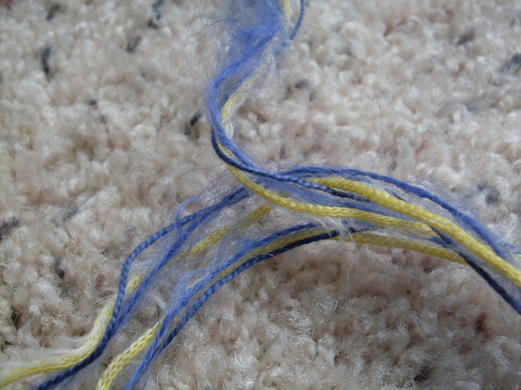 Blue Sunshine Art Yarn 1 Skein Hand Twisted 3 Yarns in One Blue Yellow