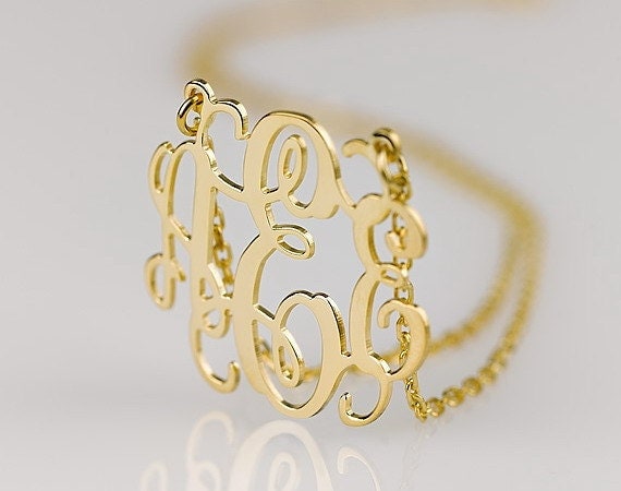 Monogram necklace -0.8 inch Personalized Monogram - 925 Sterling silver 18k Gold Plated