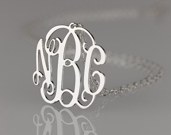 Monogram necklace - 1.25 inch Personalized Monogram - 925 Sterling silver