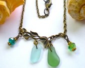 Green Beach Glass Necklace, Blue Sea Glass Necklace, Sea Glass Jewelry, Branch Necklace