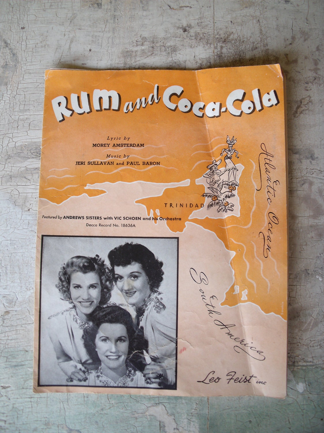 1944 Rum And Coca Cola Sheet Music Featured By the Andrews Sisters