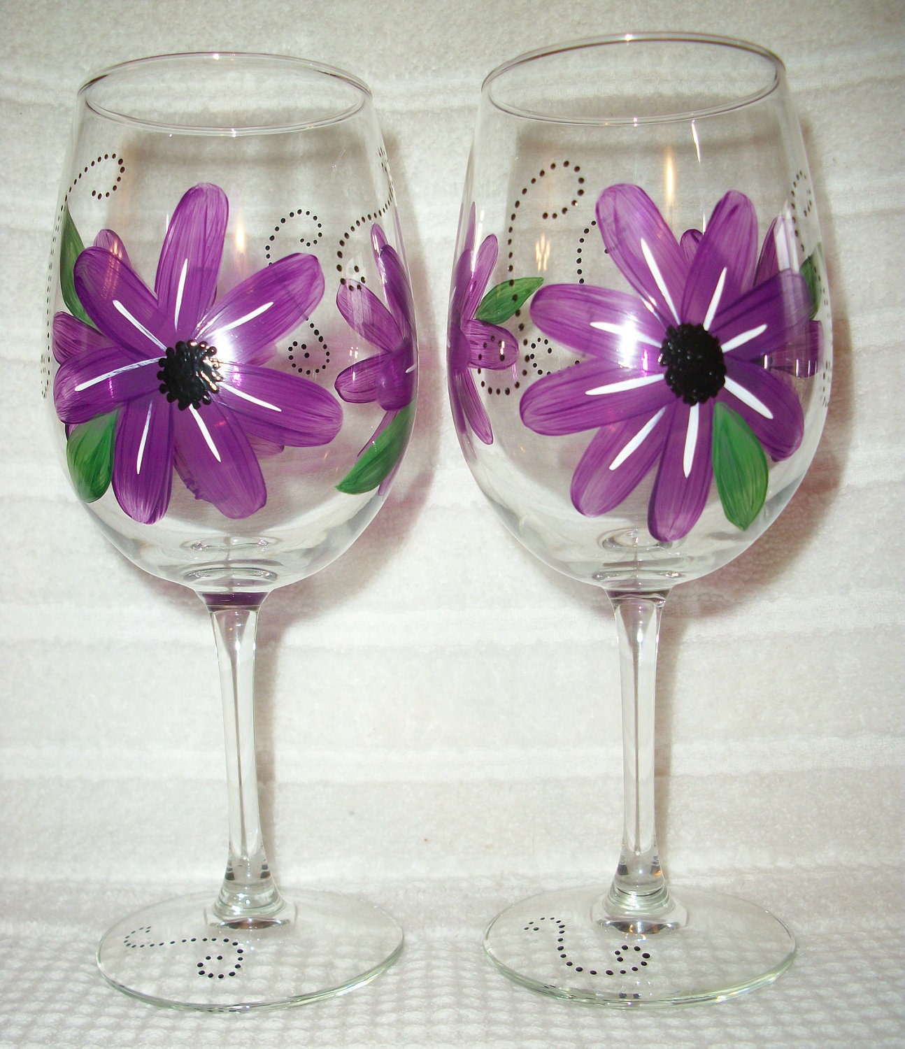 Items similar to Hand Painted Violet Red Flower Wine Glasses (Set of 2