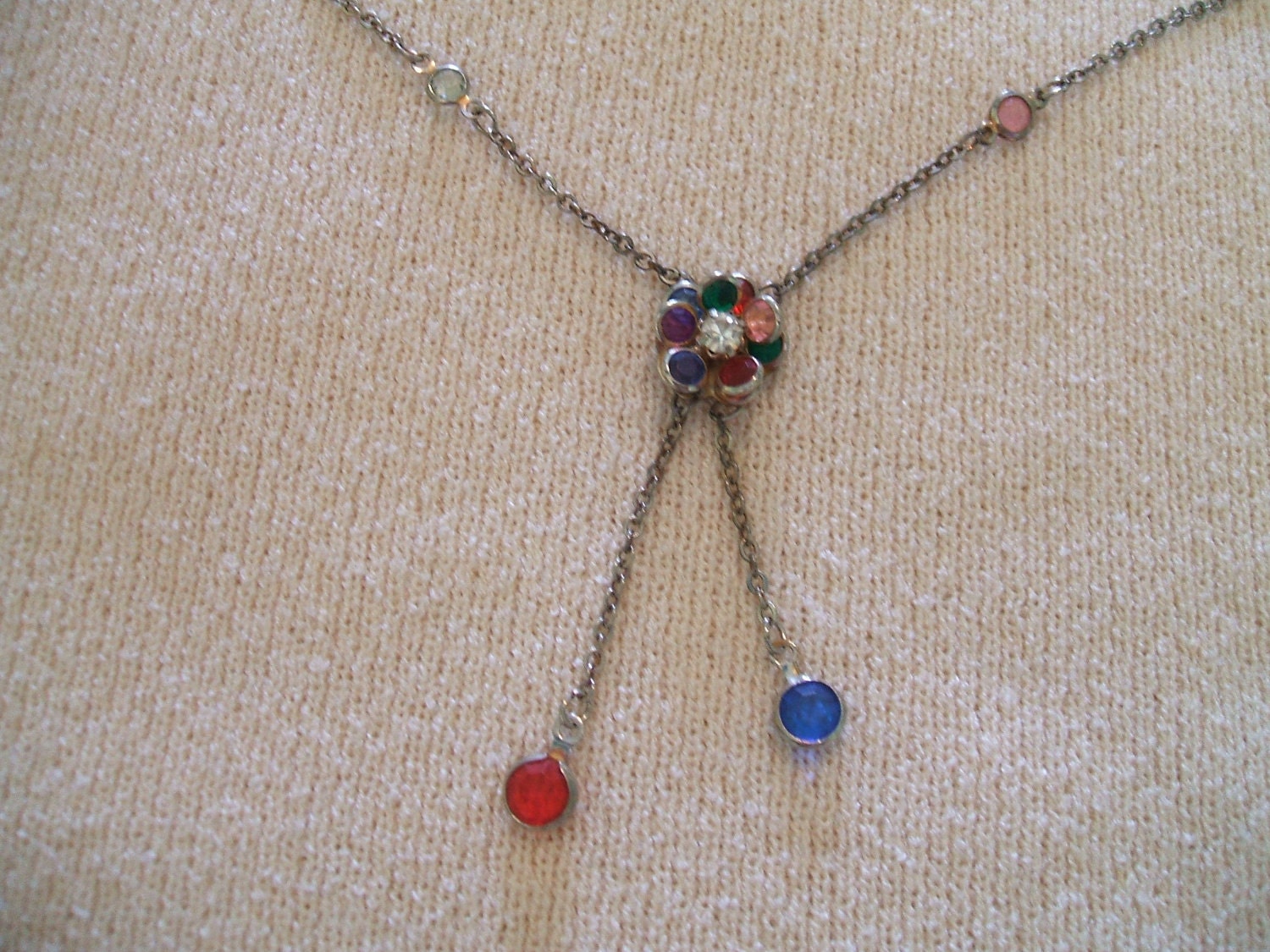 Multi-colour Bezel-set Silvertone Necklace