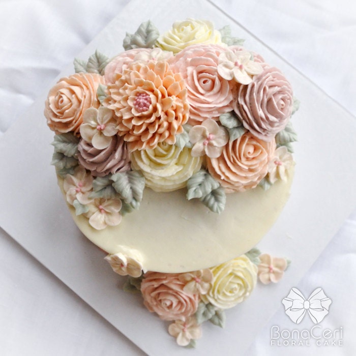Floral/Flower Buttercream Cake 6": Crescent Style