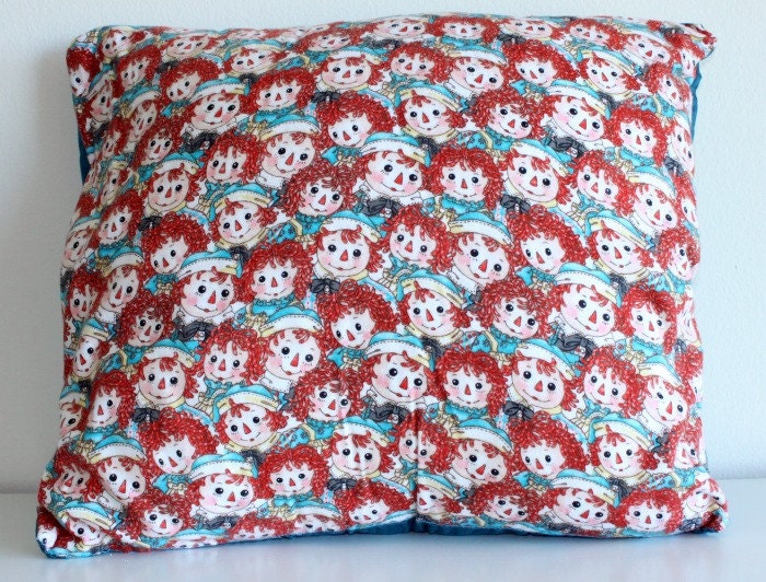 Vintage Raggedy Ann Throw Pillow Childs Room Pillow Decorative Pillow Raggedy Andy Red White Blue Accent Pillow