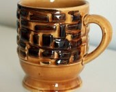 Handmade Vintage Ceramic Mug Brown and Tan Mug Patterned Coffee Cup