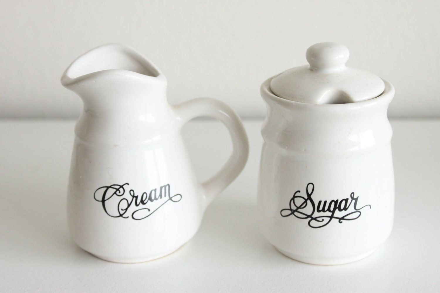 Vintage Sugar and Creamer Set Black and White