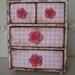 Shabby Chic Decoupaged Wooden Jewelry Box Chest of Drawers Pink and White gingham Pink Floral Rose Knobs