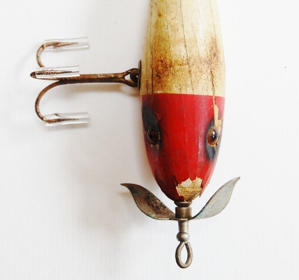 3 Hand Painted Wooden Fishing Lures Glass by GreenShedVintage