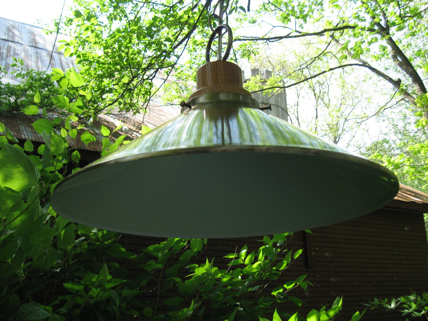 Farm Pendant Lamp- Wood & Brassy Metal- Industrial lighting, Home, Store Display Lighting
