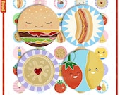 JUNK FOOD 1 x 1 inch circles, digital collage sheet for bottle caps, badges & stickers (Commercial use license)