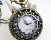New large green rattan Pocket Watch Necklace Vintage Jewelry hb111