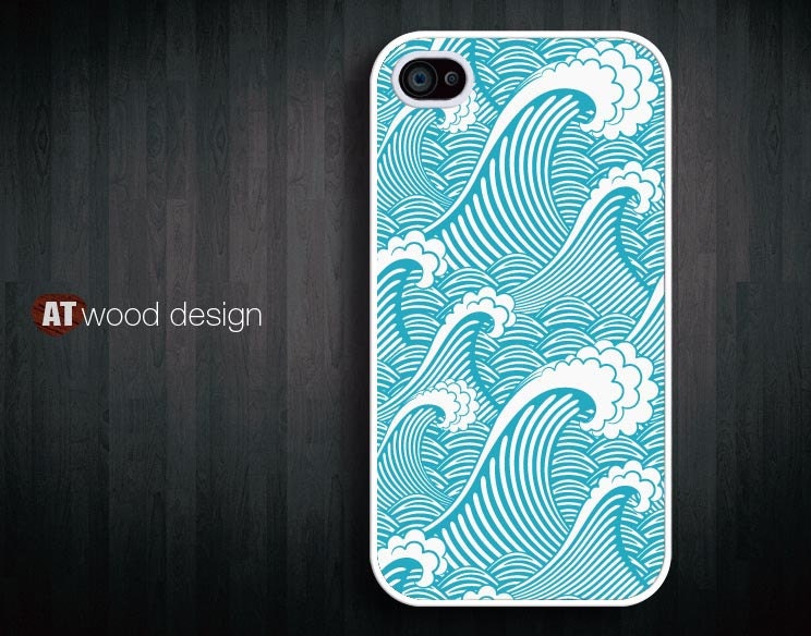 classic blue sea wave Rubber case iphone 4 case iphone 4s case Hard case Iphone 5 case