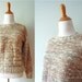 Ladies Vintage Short Cable Knit Long Sleece Pink and White Cropped 70s Crew Neck Womens Sweater / Small / Medium