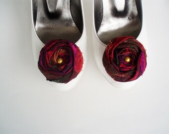 Multicolor Fabric Roses Shoe Clips