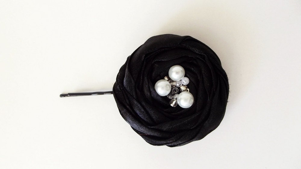 Black Chiffon Roses Hair Bridal Bobby Pin
